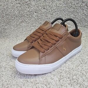 Polo Ralph Lauren Sayer Lea Leather Sneakers Boys Size 6 Brown RF103484